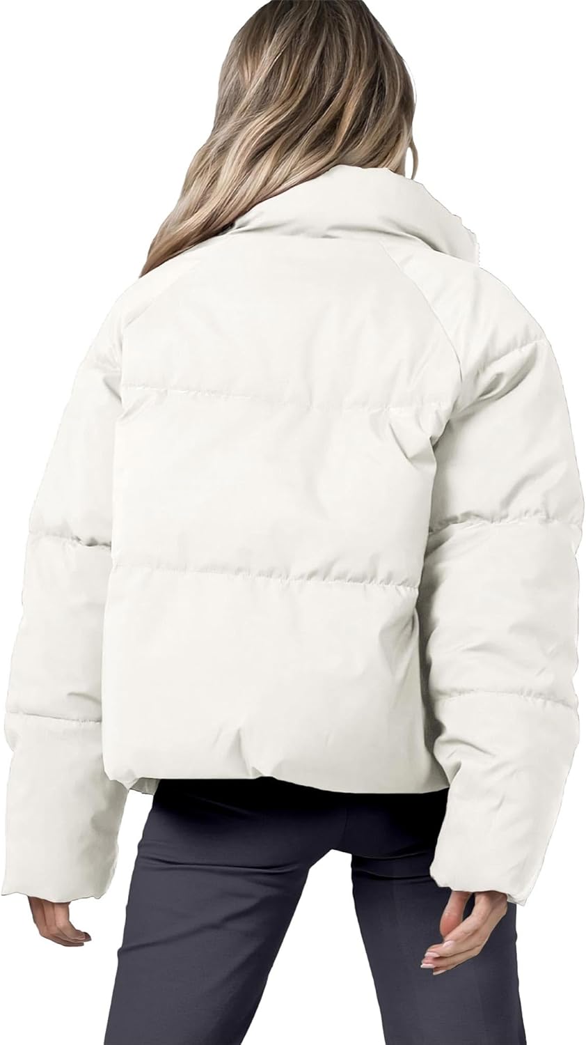 Women's Winter Puffer Jacket Cropped Long Sleeve Zip Up Baggy Short Down Coats with Pockets