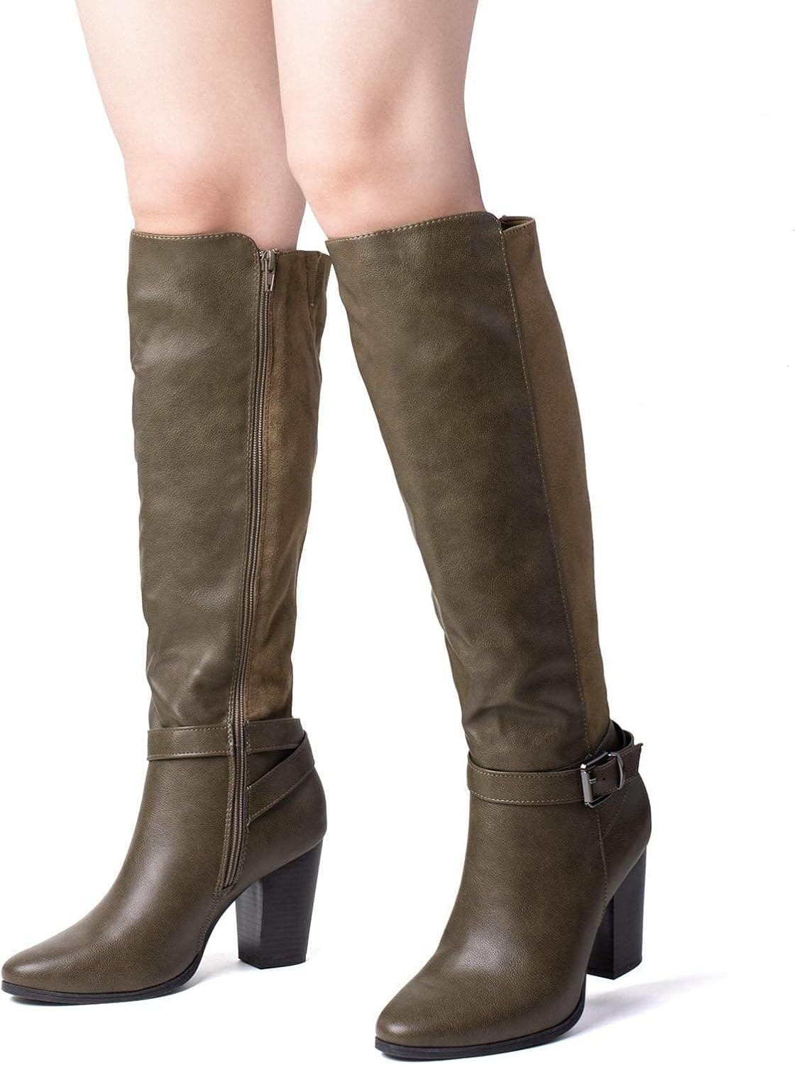 Women's Heeled Knee High Boots Zip Up High Chunky Heeled Boots