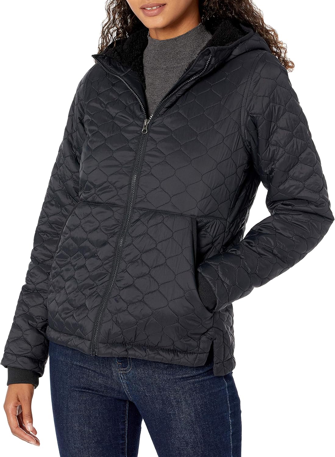 Women's Lightweight Water-Resistant Sherpa-Lined Hooded Puffer