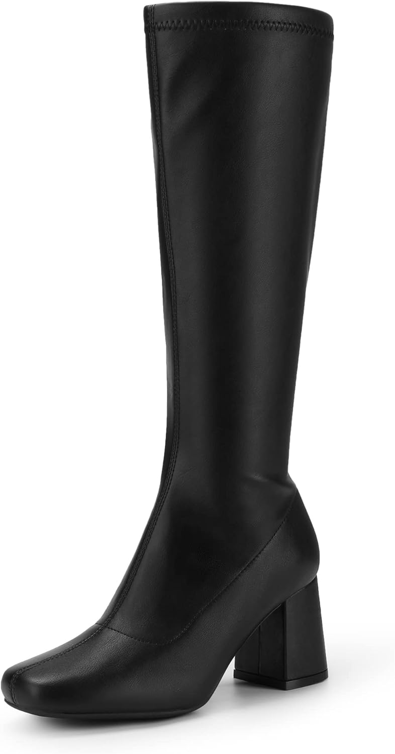 Women's  Boots, Square Toe Chunky Knee High Boots For Women