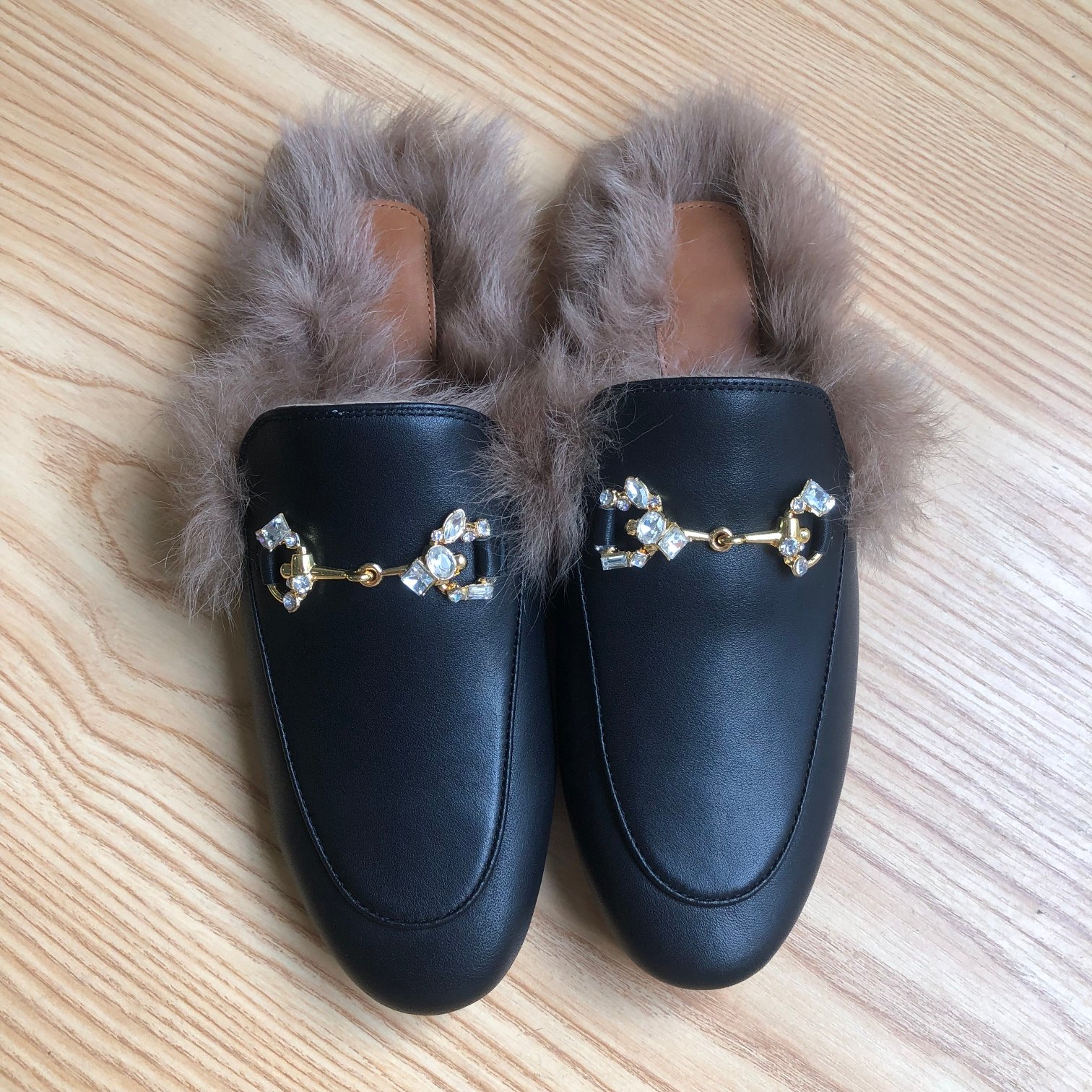 Fur Lined Leather Slippers Black Brown Shearling Loafers 35–40