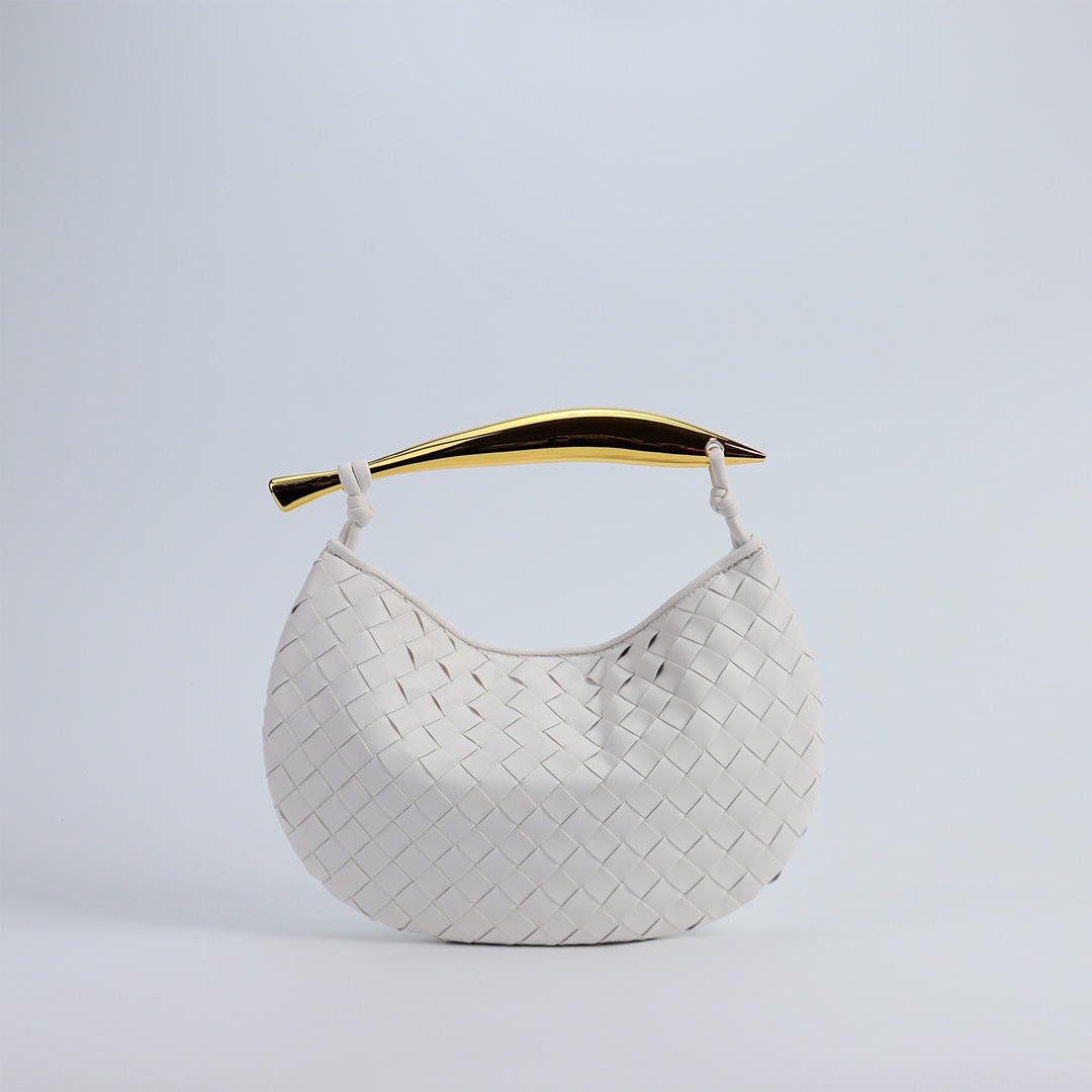 Woven Leather Hobo Bag with Gold Sculptural Handle – 9 Colors – Size 28×8×12cm