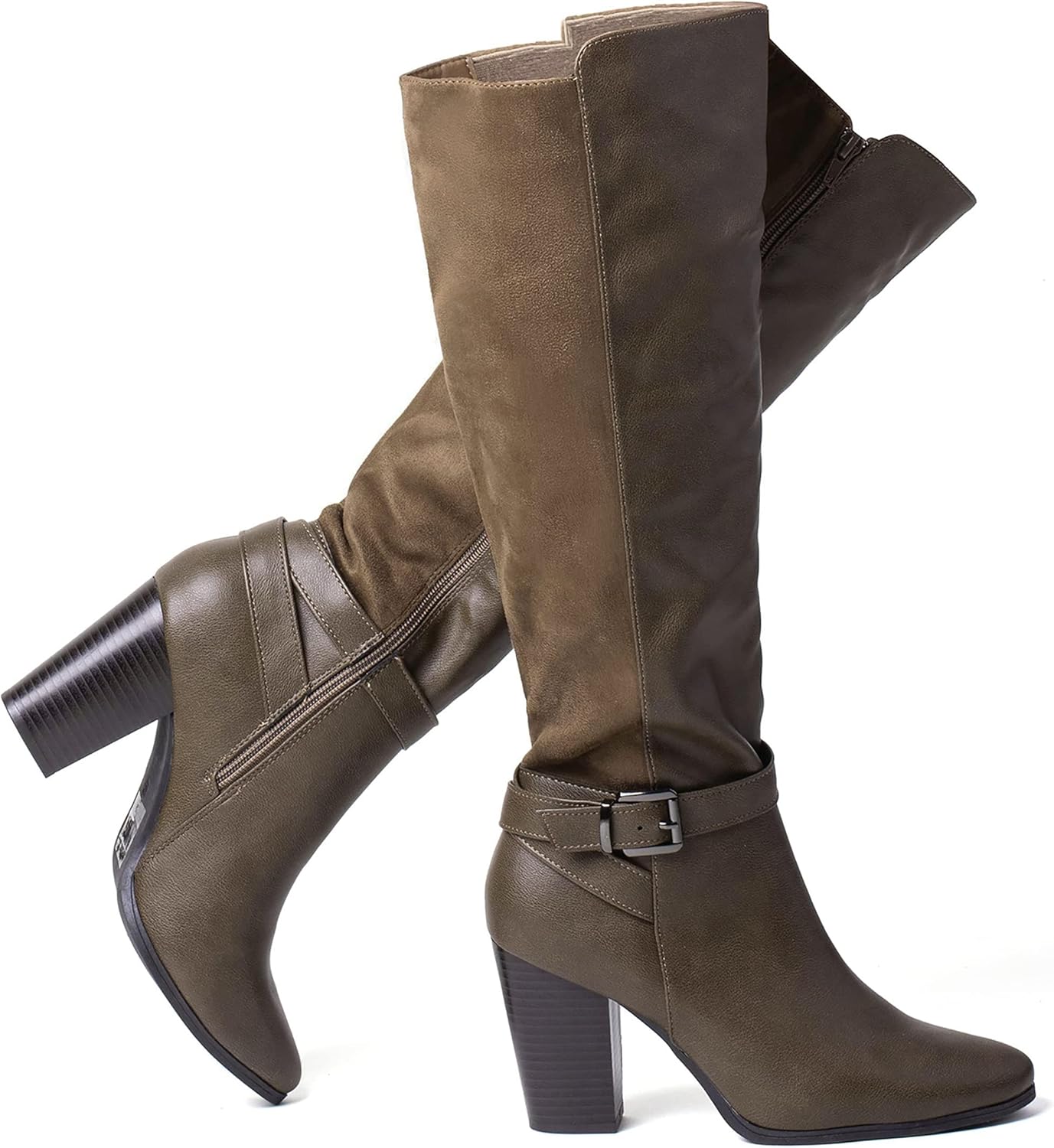Women's Heeled Knee High Boots Zip Up High Chunky Heeled Boots