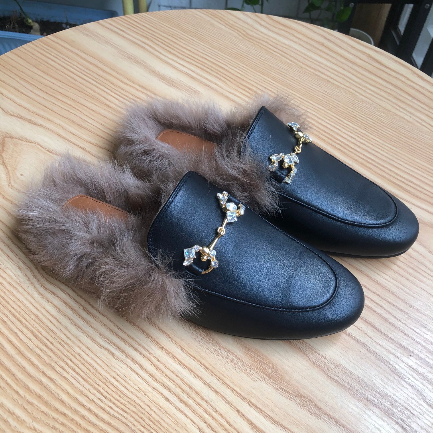 Fur Lined Leather Slippers Black Brown Shearling Loafers 35–40