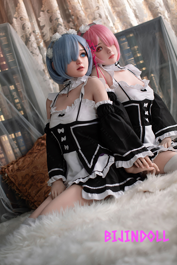 Bezlya Linglan 149cm C-cup Silicone Head Maid Sister Love Doll Rem Ram Cosplay Life Size Sex Doll Real Maid Beautiful Adult Dutch Wife