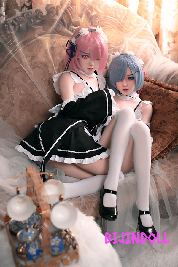 Bezlya Linglan 149cm C-cup Silicone Head Maid Sister Love Doll Rem Ram Cosplay Life Size Sex Doll Real Maid Beautiful Adult Dutch Wife