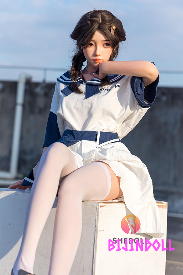 SHEDOLL 148cm D-cup Silicone Head Innocent Love Doll Short Back Sex Doll Erotic Adult Cuckold Dutch Wife