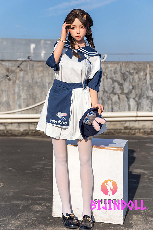 SHEDOLL 148cm D-cup Silicone Head Innocent Love Doll Short Back Sex Doll Erotic Adult Cuckold Dutch Wife