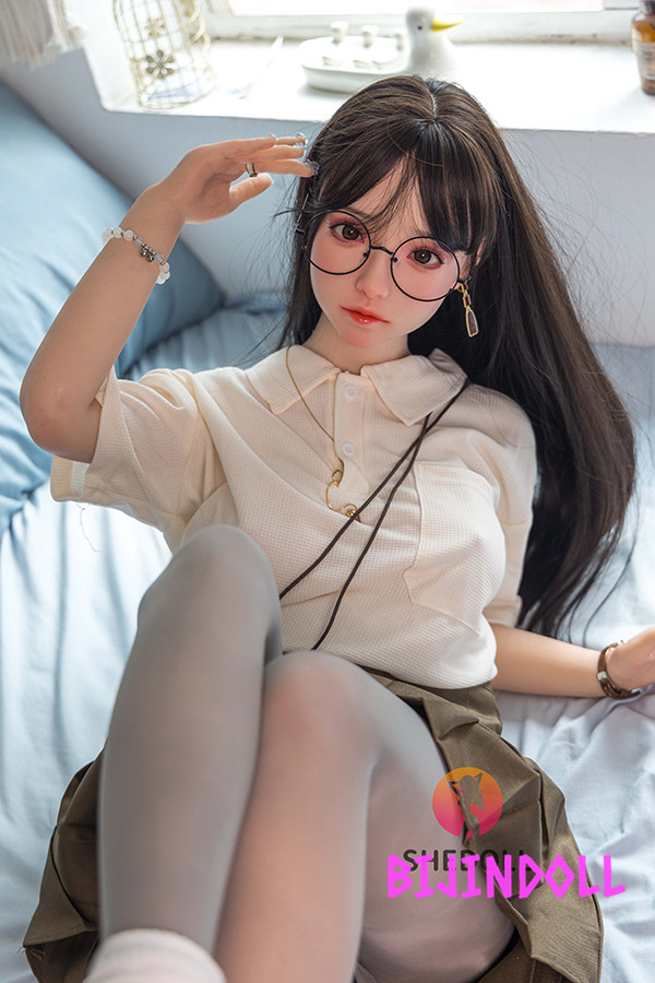 SHEDOLL 148cm D-cup Silicone Head Glasses Love Doll Cute Beautiful Back Life Size Doll Rial Adult Cute Dutch Wife