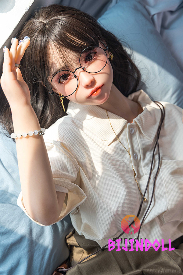SHEDOLL 148cm D-cup Silicone Head Glasses Love Doll Cute Beautiful Back Life Size Doll Rial Adult Cute Dutch Wife
