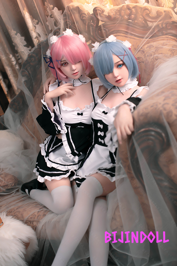 Bezlya Linglan 149cm C-cup Silicone Head Maid Sister Love Doll Rem Ram Cosplay Life Size Sex Doll Real Maid Beautiful Adult Dutch Wife