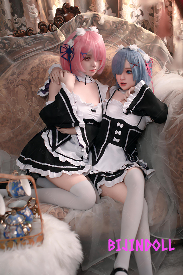 Bezlya Linglan 149cm C-cup Silicone Head Maid Sister Love Doll Rem Ram Cosplay Life Size Sex Doll Real Maid Beautiful Adult Dutch Wife