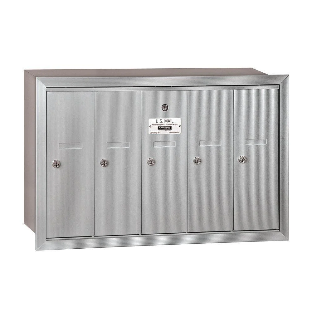 3500 Series Aluminum Recessed-Mounted Private Vertical Mailbox with 5 Doors