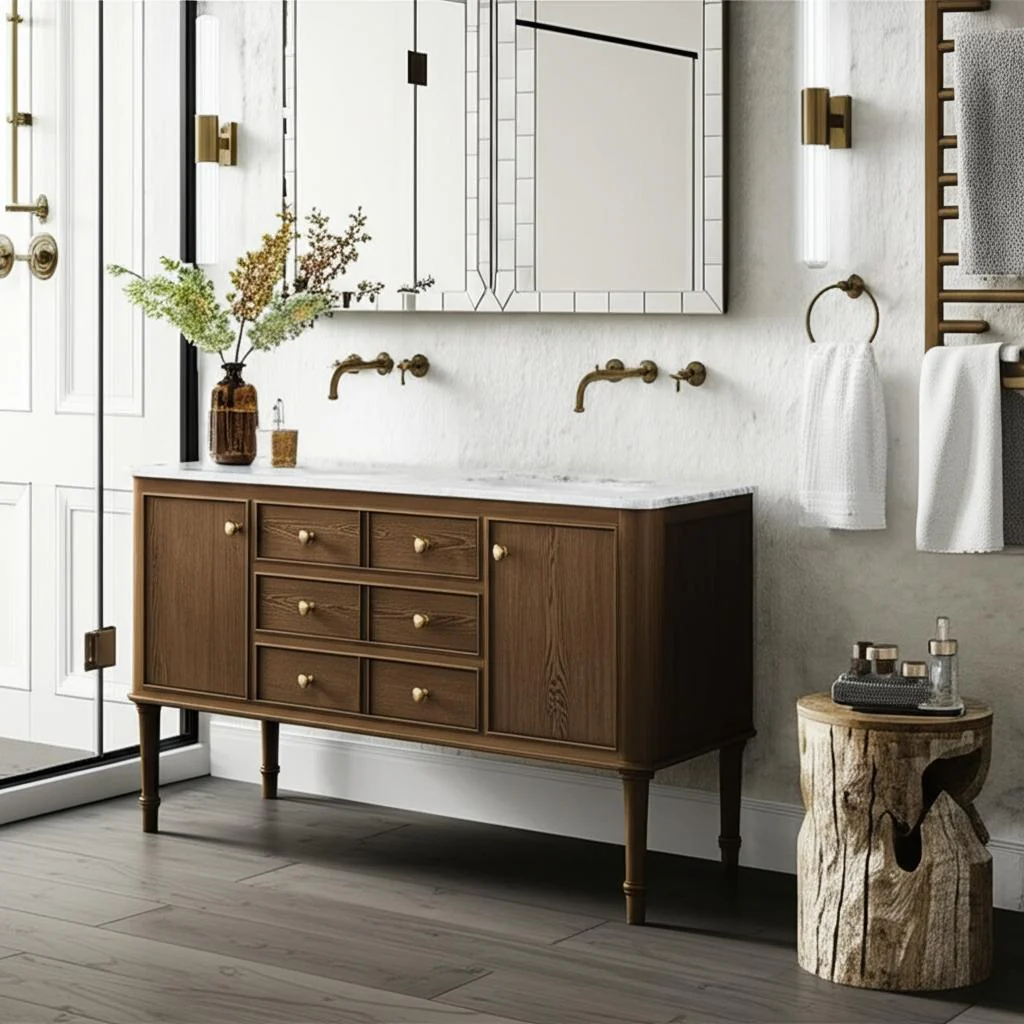 Home Decorators Collection Collette 60 Double Sink Bath Vanity in Cinnamon Oak with Carrara Marble Top