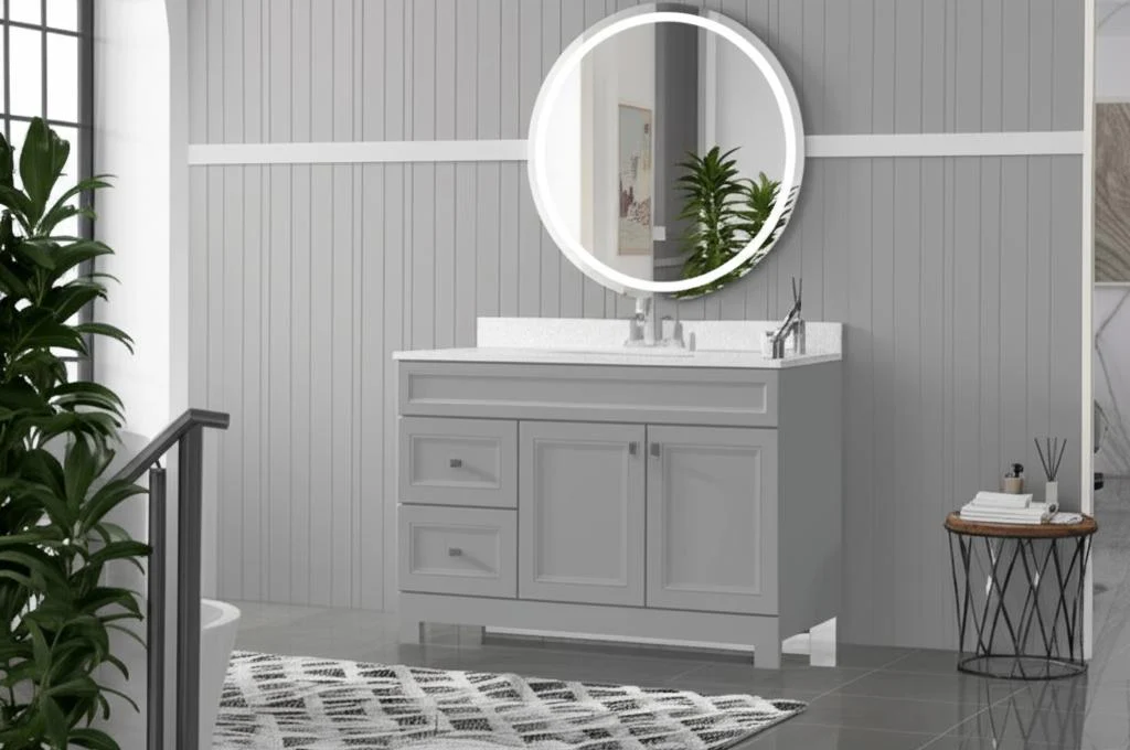 Home Decorators Collection Sedgewood 48.5 in. Bathroom Vanity in Dove Gray with Arctic Solid Surface Top
