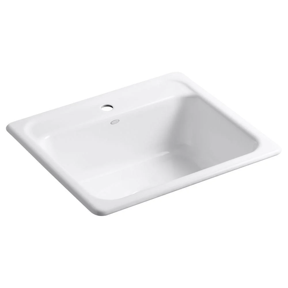 Mayfield Drop-In Cast Iron 25 in. 1-Hole Single Bowl Kitchen Sink in White with Basin Rack