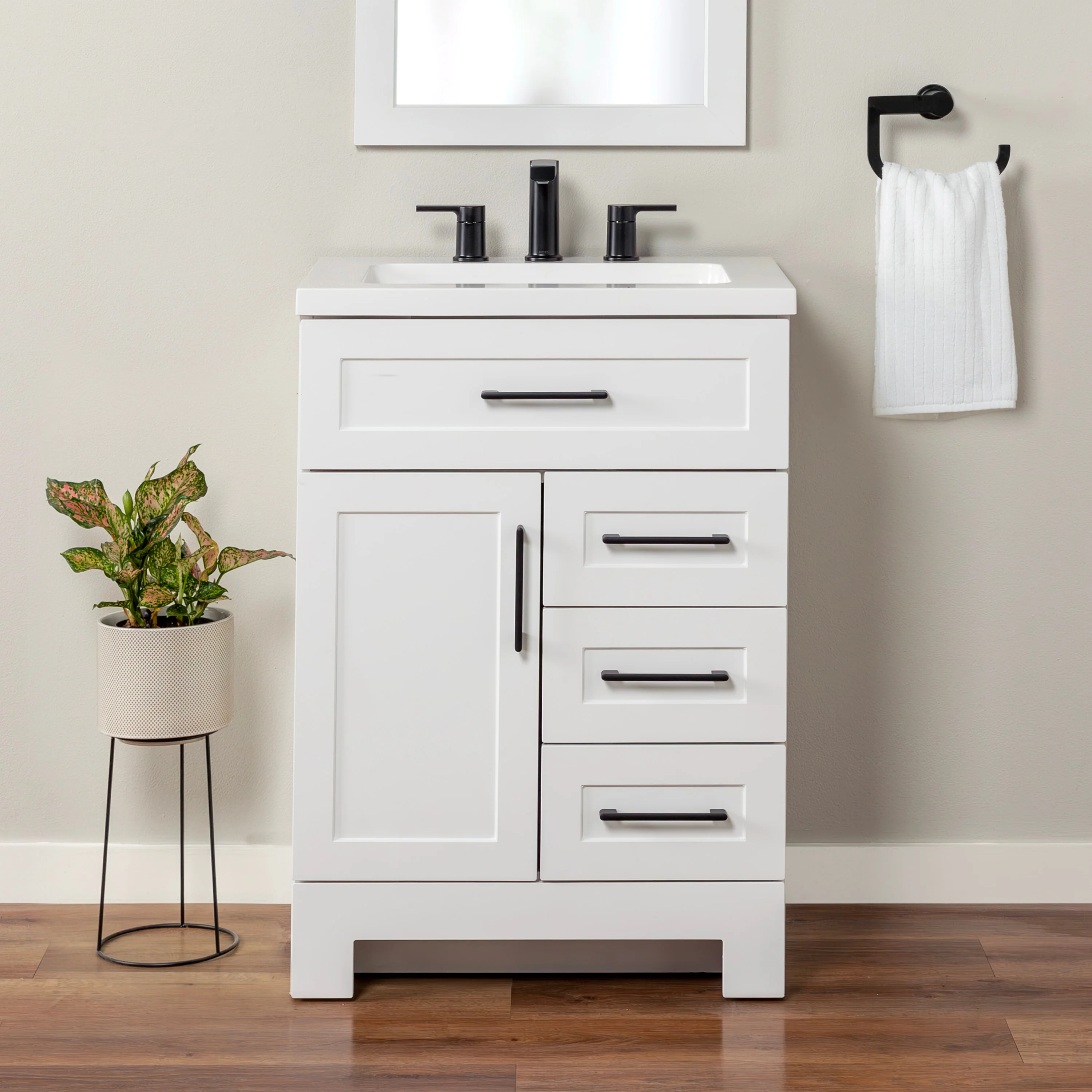 Style Selections Cauley 24-in White Single Sink Bathroom Vanity with White Cultured Marble Top