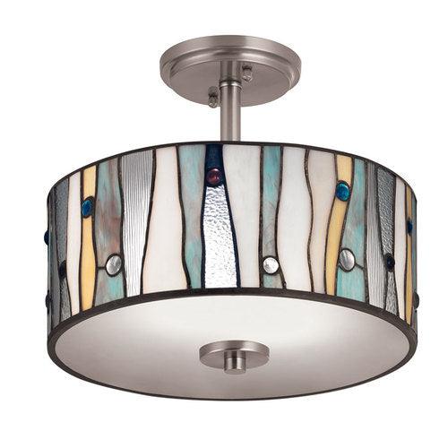 Portfolio 13-in Brushed Nickel Tiffany Incandescent Semi-flush Mount Light