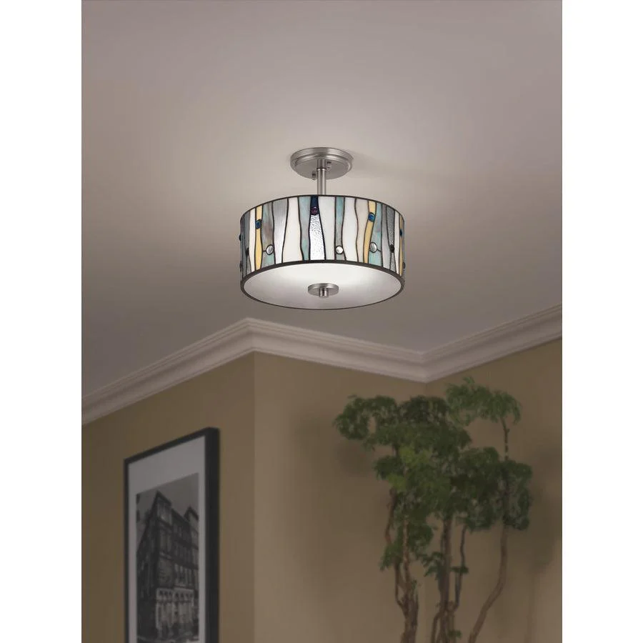 Portfolio 13-in Brushed Nickel Tiffany Incandescent Semi-flush Mount Light