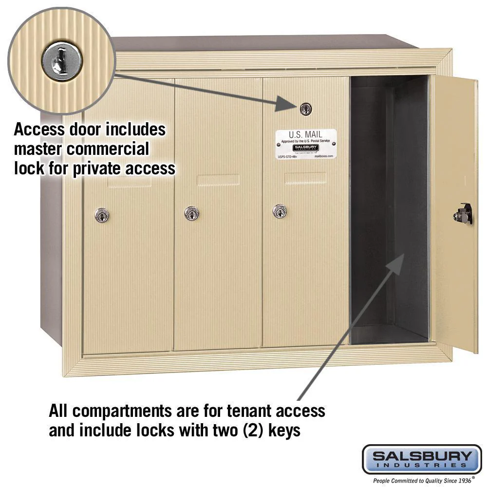 3500 Series Sandstone Recessed-Mounted Private Vertical Mailbox with 4 Doors