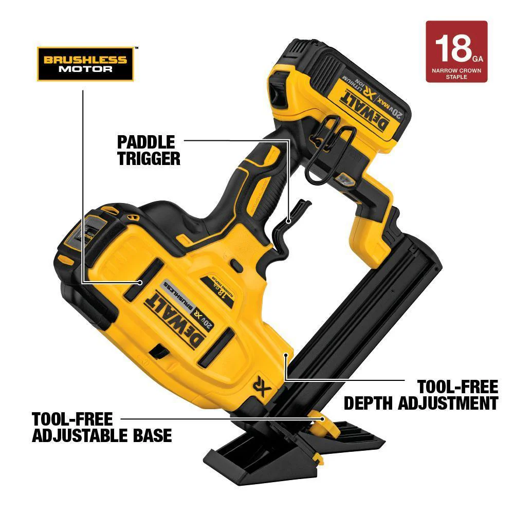 20-Volt MAX XR Lithium-Ion Cordless 18-Gauge Flooring Stapler with Battery 4Ah, Charger and Contractor Bag