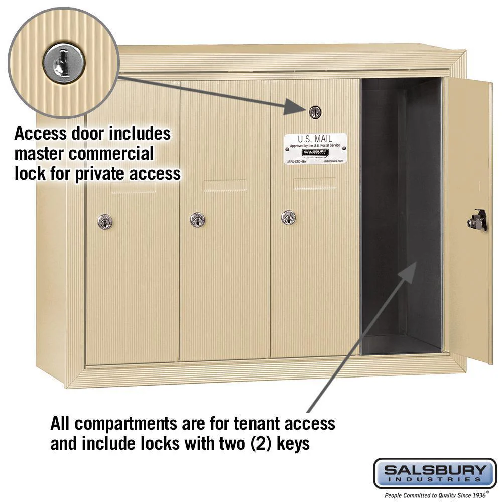 3500 Series Sandstone Surface-Mounted Private Vertical Mailbox with 4 Doors