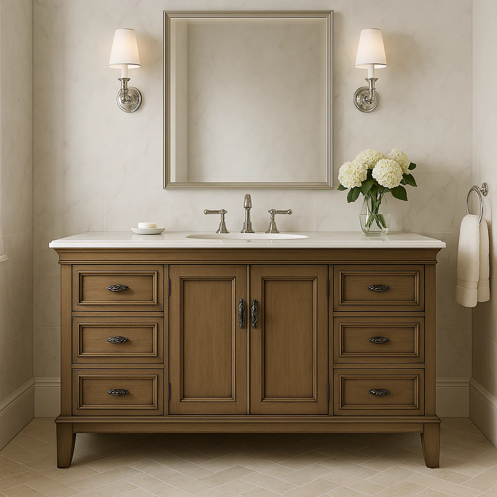 Home Decorators Collection Naples 60-Inch Distressed Grey Bathroom Vanity Cabinet