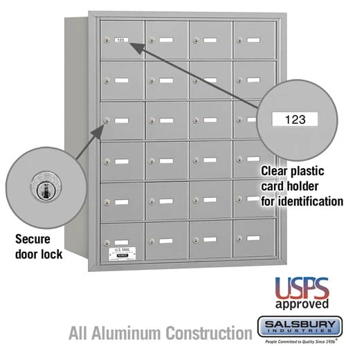 24-Door Rear-Loading Aluminum Mailbox with USPS Approval