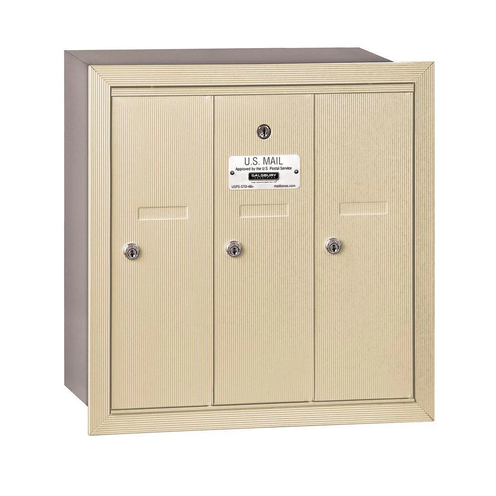 Sandstone Recessed-Mounted USPS Access Vertical Mailbox with 3 Door