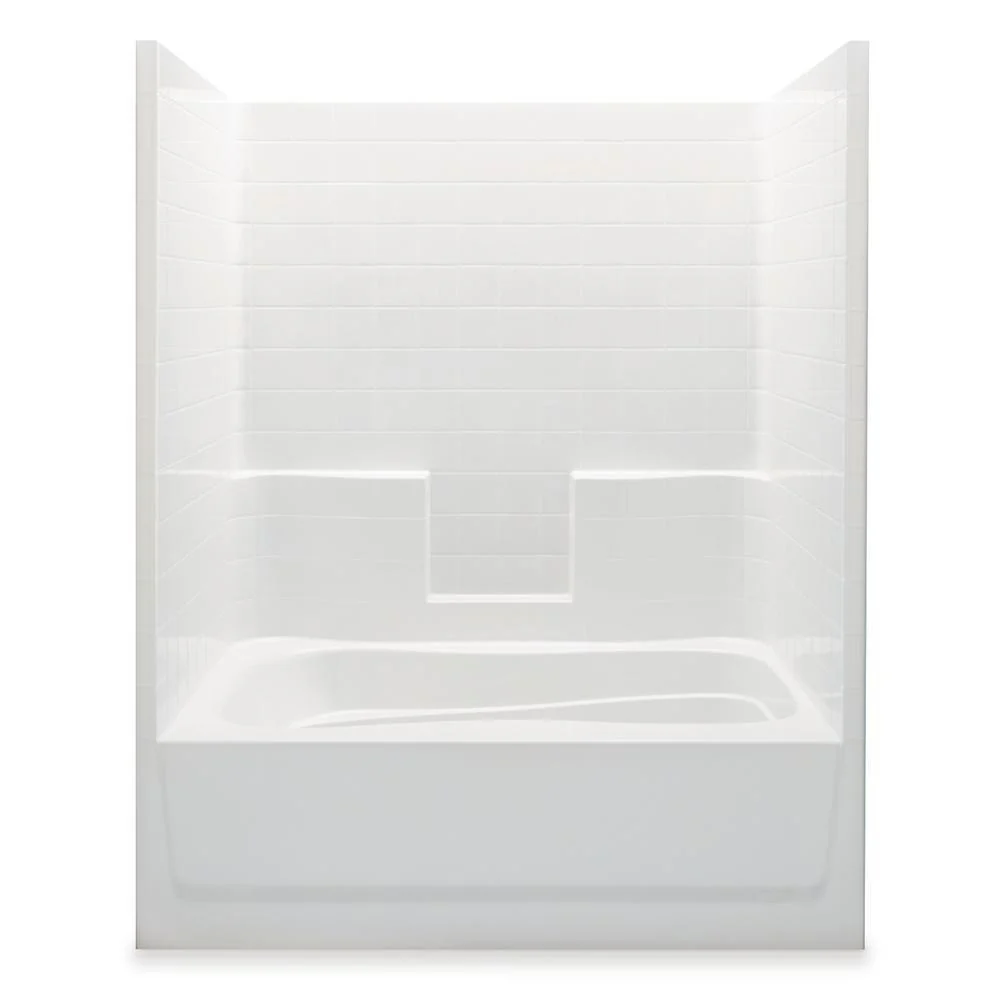Everyday Smooth Tile 60 in. x 36 in. x 76 in. 1-Piece Bath and Shower Kit with Right Drain in White