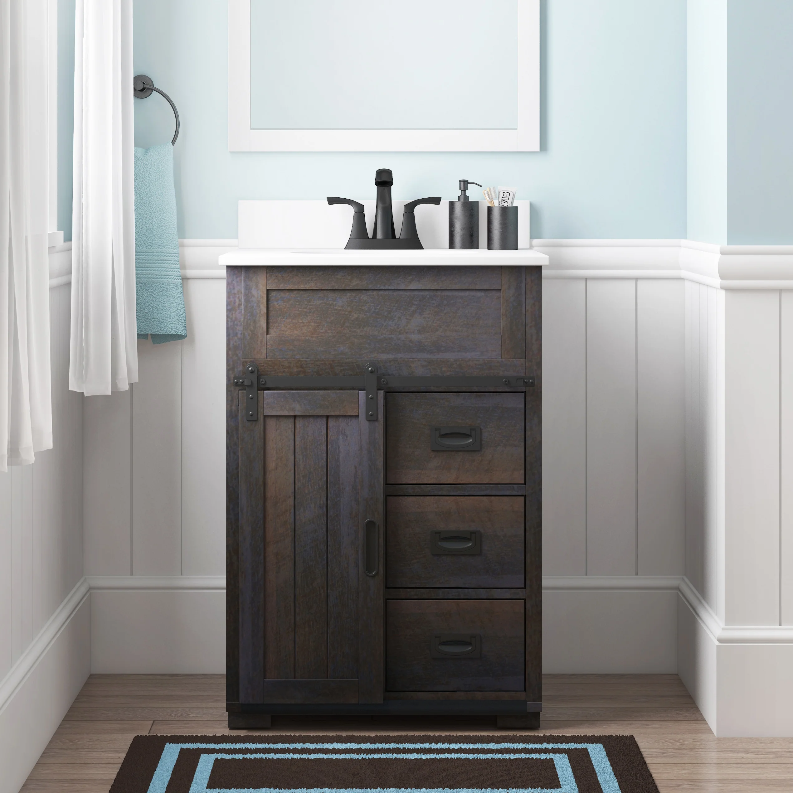 Style Selections Morriston 24-in Distressed Java Undermount Single Sink Bathroom Vanity with White Engineered Stone Top