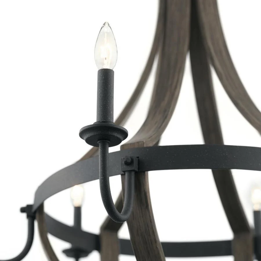 Kichler Merlot 6-Light Distressed Black and Wood Farmhouse Chandelier