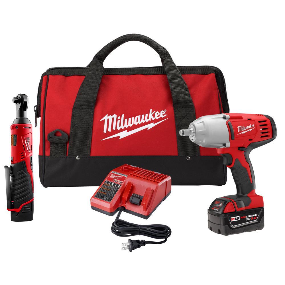 M18/M12 12/18-Volt Lithium-Ion Cordless 3/8 in. Ratchet and 1/2 in. Impact Wrench with Friction Ring Combo Kit