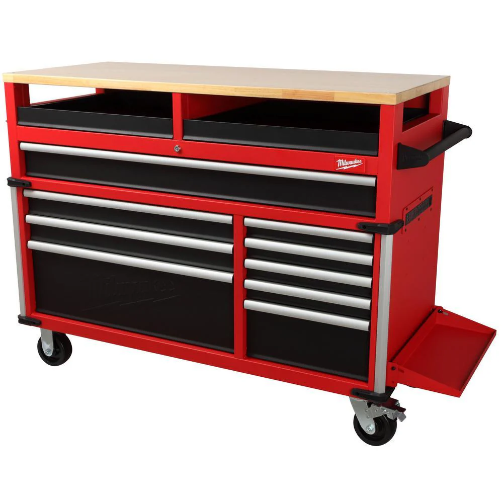 High Capacity 52 in. 11-Drawer Tool Chest Mobile Workbench with Clamp-Ready Wood Top