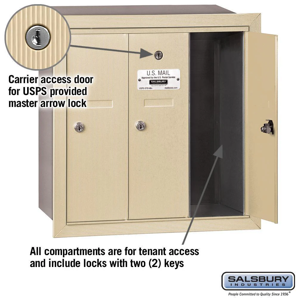 Sandstone Recessed-Mounted USPS Access Vertical Mailbox with 3 Door