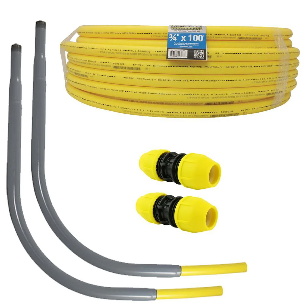 Underground 3/4 in. x 100 ft. IPS Polyethylene Gas Pipe New Install Kit, Two 3/4 in. Couplers, Two 3/4 in. Meter Risers