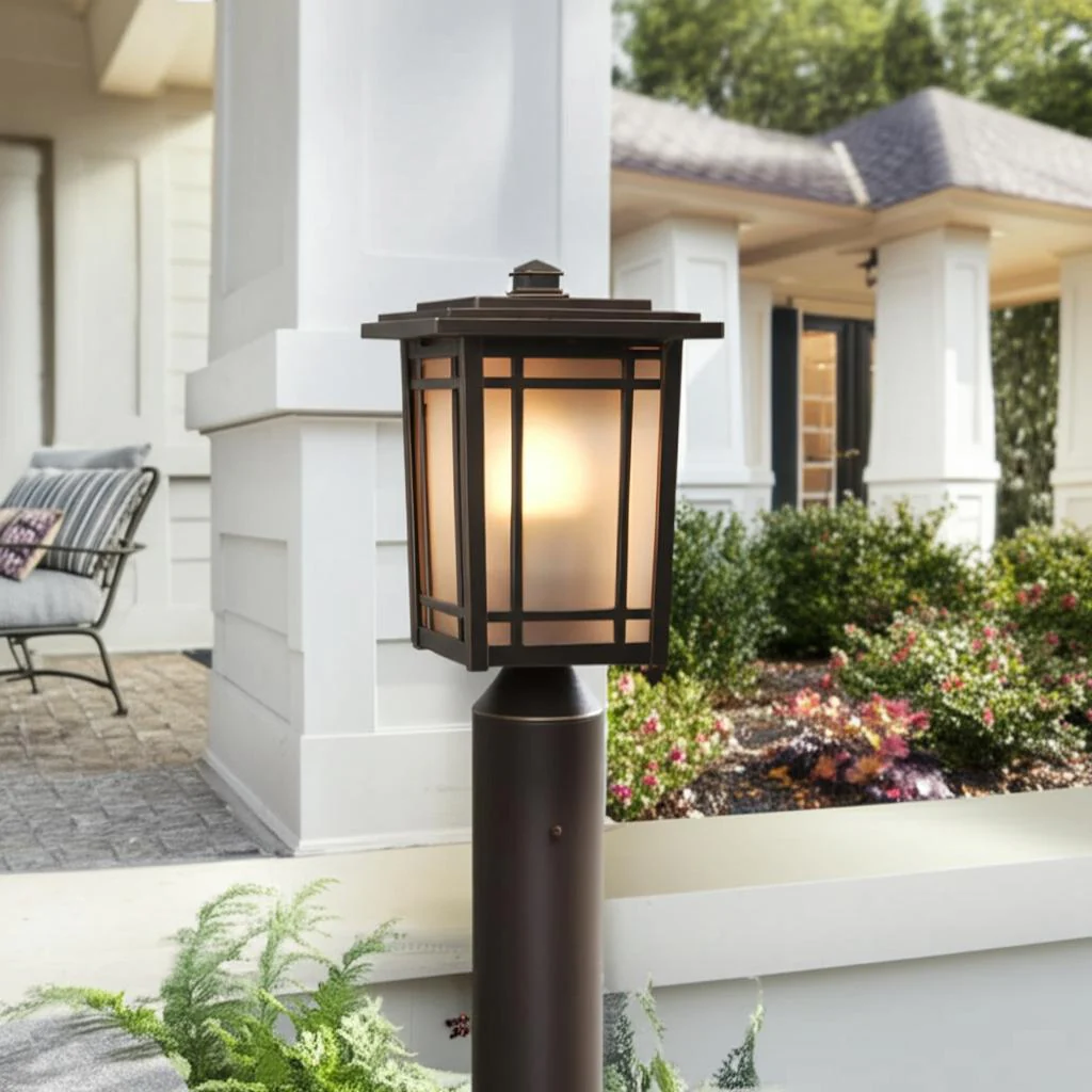 Home Decorators Collection Port Oxford 1-Light Oil-Rubbed Chestnut Outdoor Post Mount Lantern