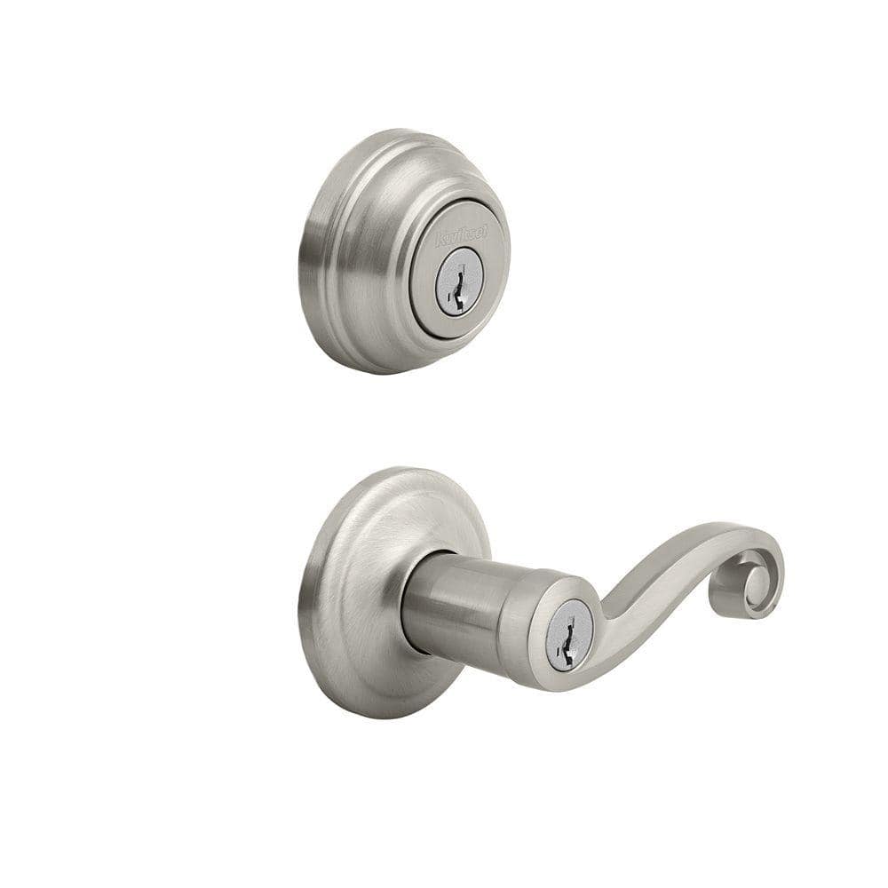 Kwikset Lido Satin Nickel SmartKey Single-Cylinder Deadbolt Universal Keyed Entry Door Handle Combo Pack (1 Handle and 1 Deadbolt)