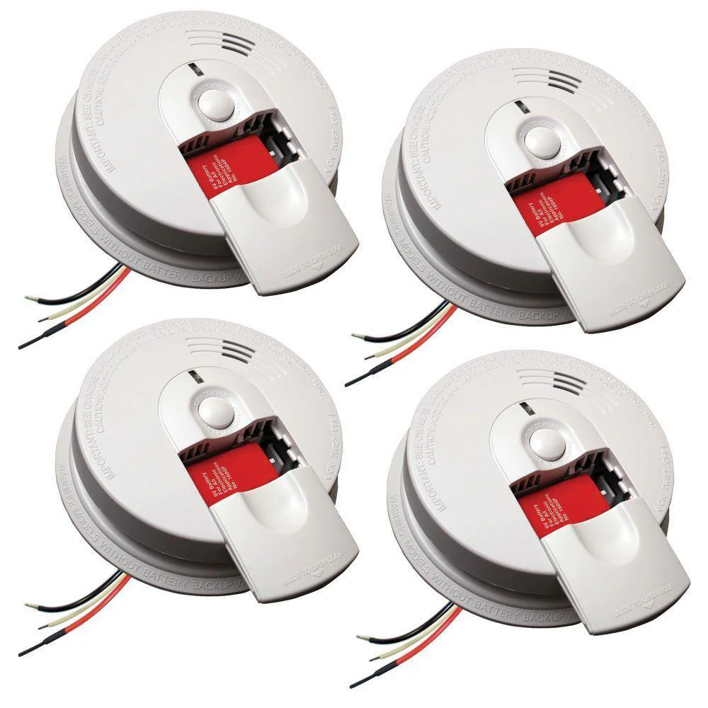 FireX Hardwire Smoke Detector with 9-Volt Battery Backup and Front Load Battery Door (4-Pack)