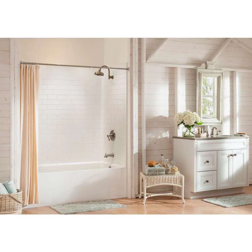 Everyday Subway Tile 60 in. x 32 in. x 80 in. 1-Piece Bath and Shower Kit with Left Drain in White