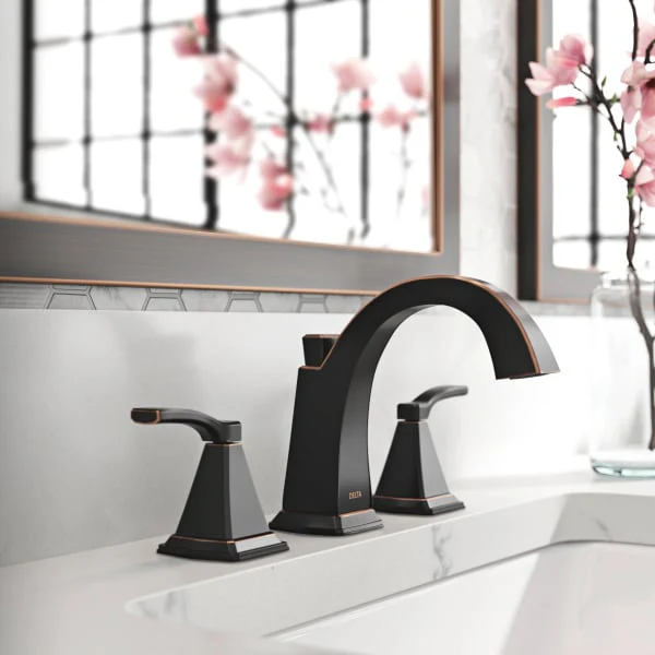 Delta Flynn Oil Rubbed Bronze 2-Handle Widespread WaterSense Bathroom Sink Faucet with Drain