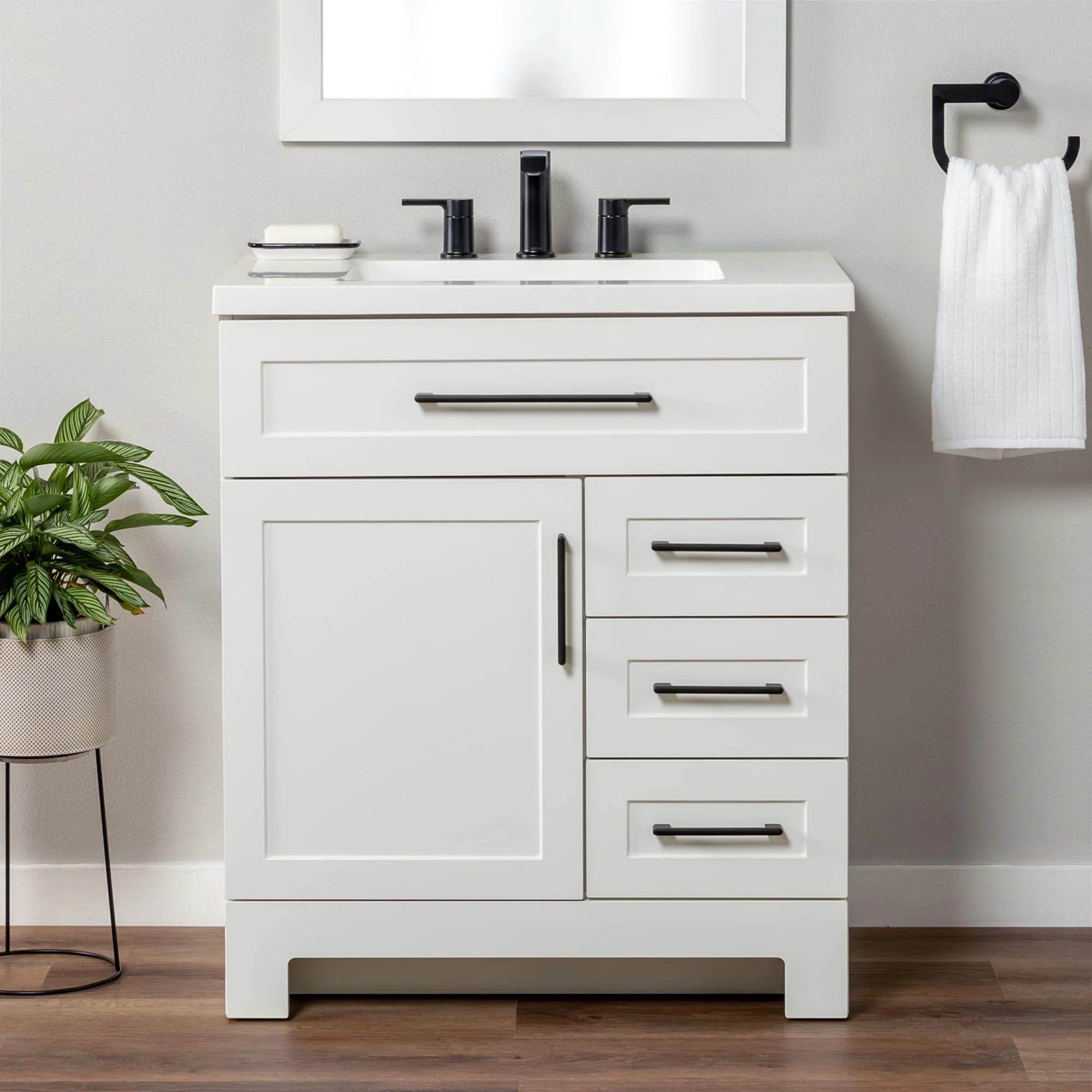 Style Selections Cauley 30-in True White Single Sink Bathroom Vanity with White Cultured Marble Top