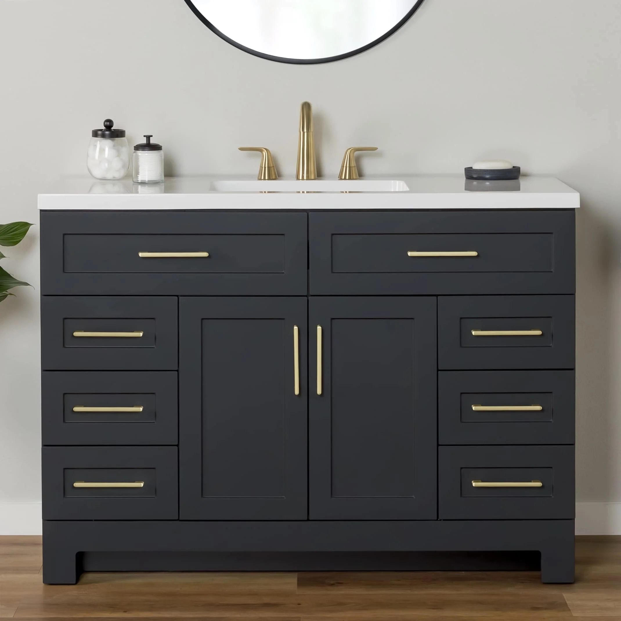 Style Selections Cauley 48-in Black Single Sink Bathroom Vanity with White Cultured Marble Top