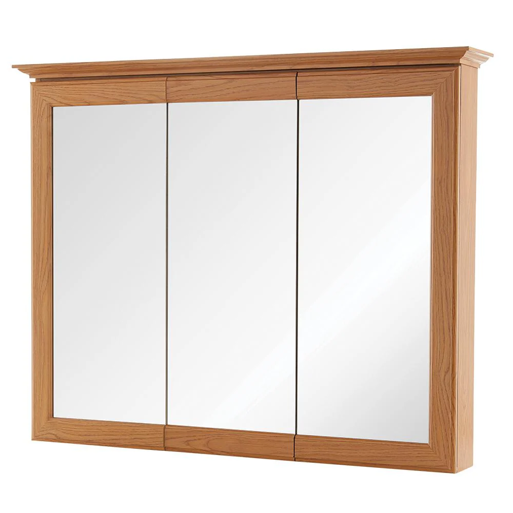 36-5/8 in. W x 29-1/4 in. H Fog Free Framed Surface-Mount Tri-View Bathroom Medicine Cabinet in Oak