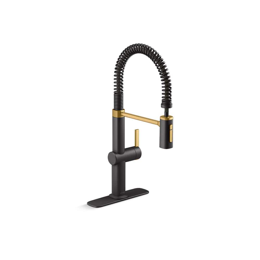 KOHLER Clarus Semi-Professional Single Handle Pull Down Sprayer Kitchen Faucet in Matte Black with Moderne Brass