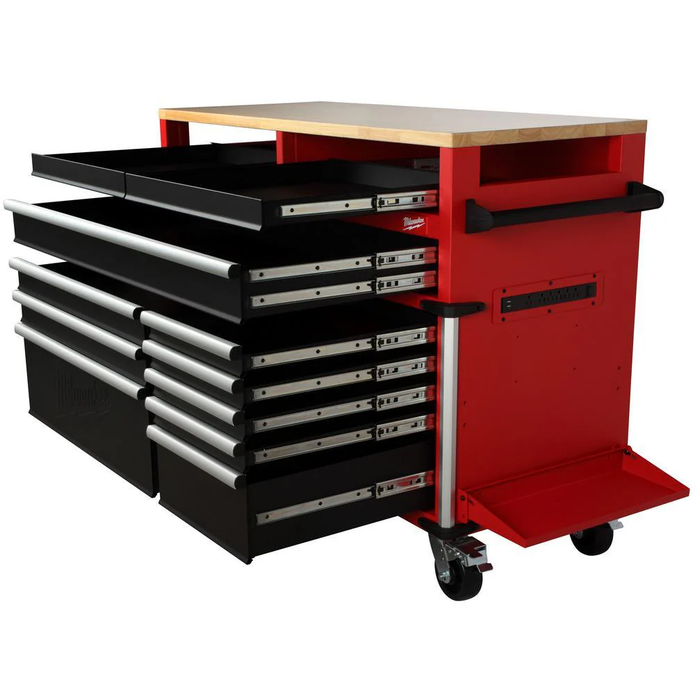 High Capacity 52 in. 11-Drawer Tool Chest Mobile Workbench with Clamp-Ready Wood Top