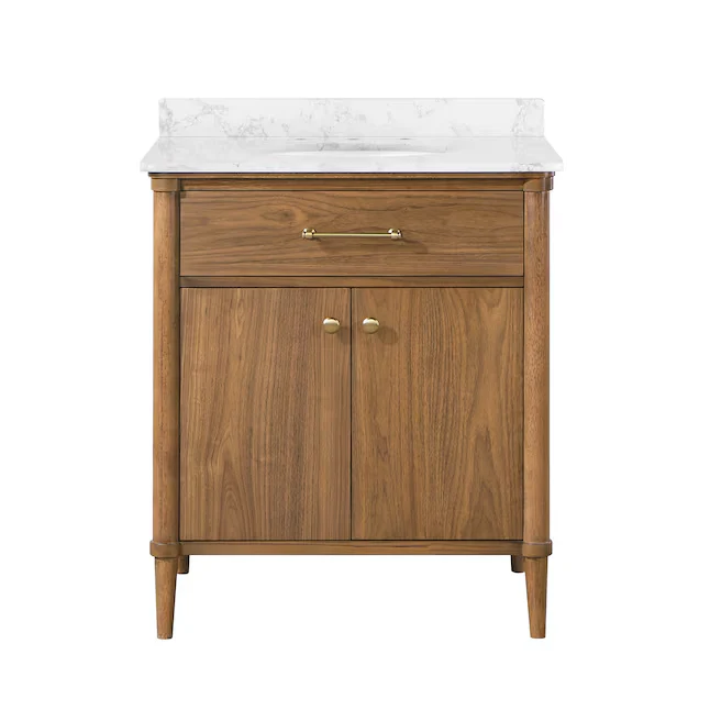 allen + roth Rian 30-in Walnut Undermount Single Sink Bathroom Vanity with White Engineered Stone Top