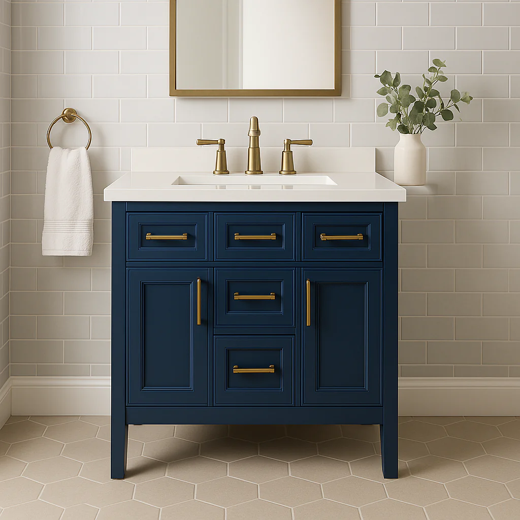 Home Decorators Collection Mayfield 42-Inch Grayish Blue Bathroom Vanity with Engineered Stone Top