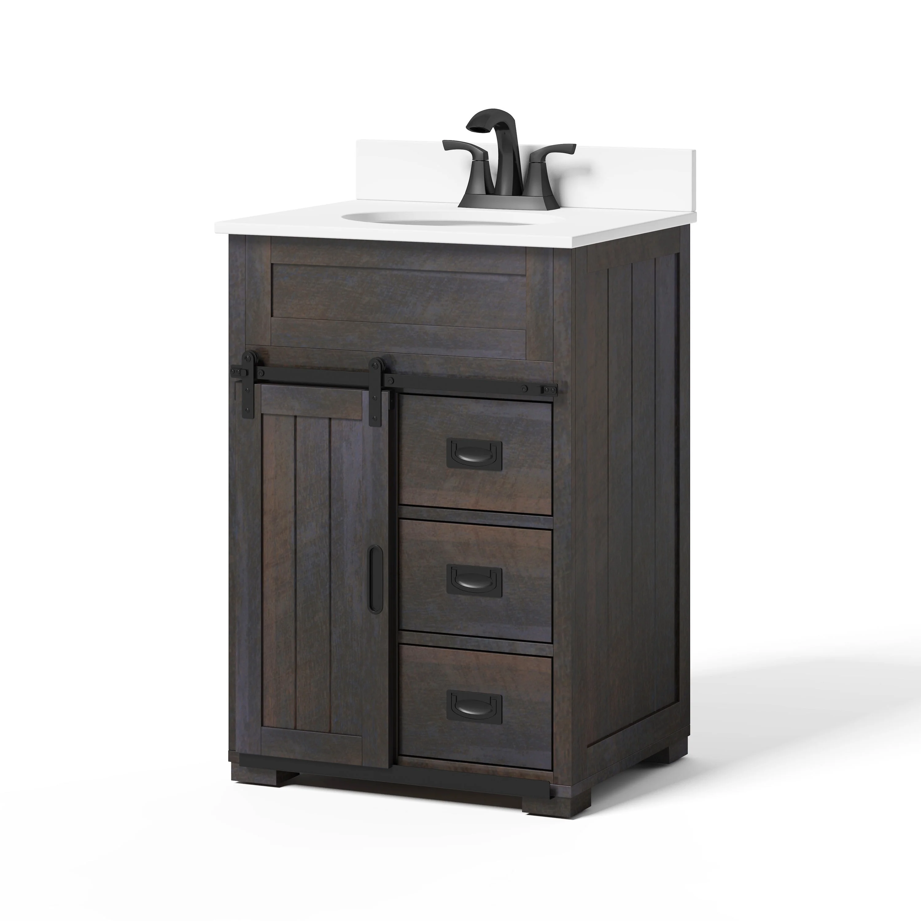 Style Selections Morriston 24-in Distressed Java Undermount Single Sink Bathroom Vanity with White Engineered Stone Top