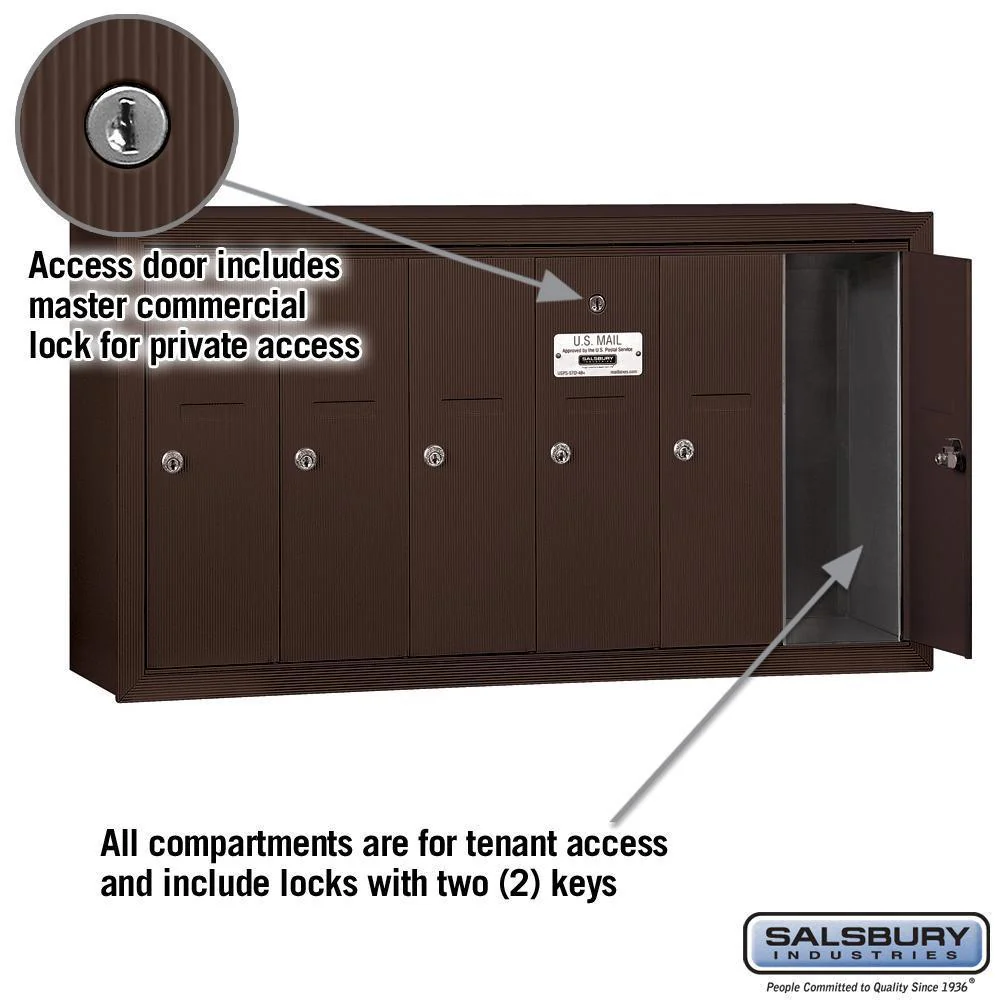 3500 Series Bronze Surface-Mounted Private Vertical Mailbox with 6 Doors